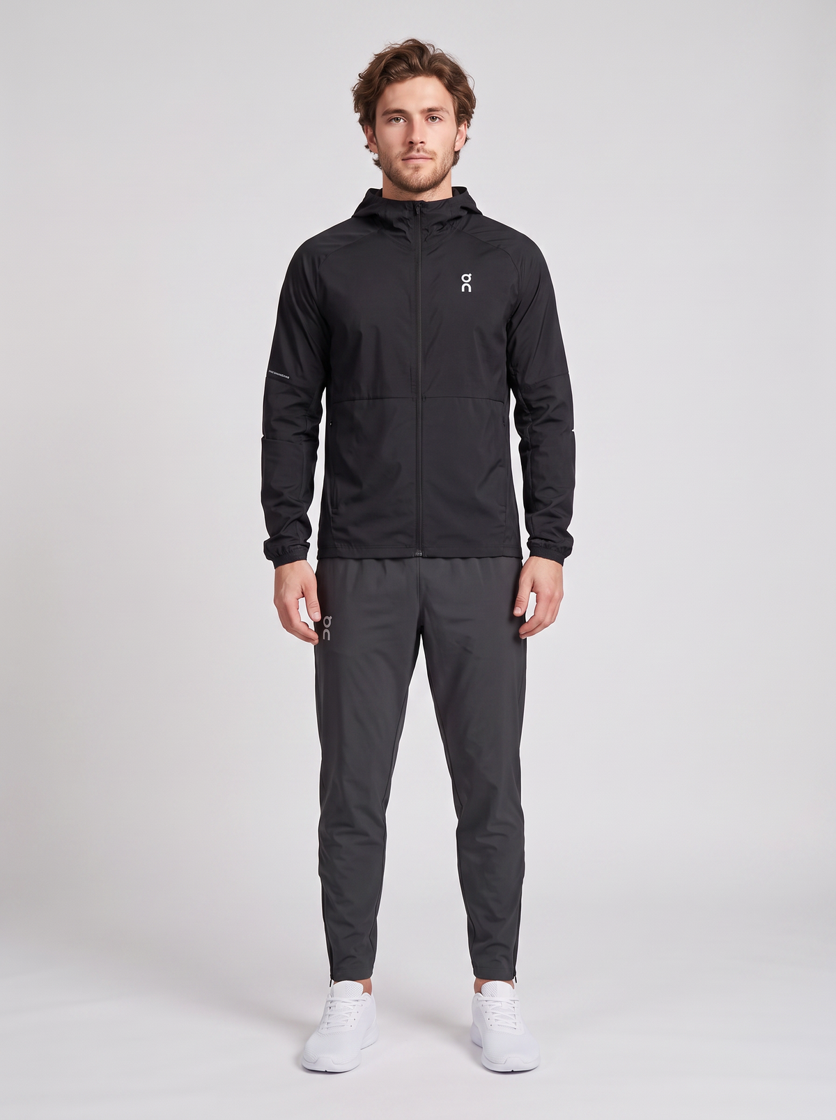 Men's On Running Core Jacket 1 Black | Eclipse & Core Pants Eclipse Tracksuit Set — on model