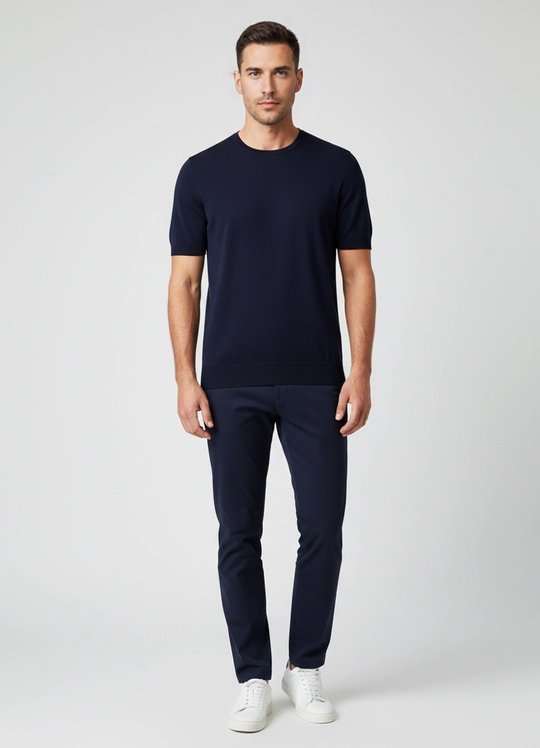 Men's Gran Sasso Navy Crew Neck Knitted T Shirt