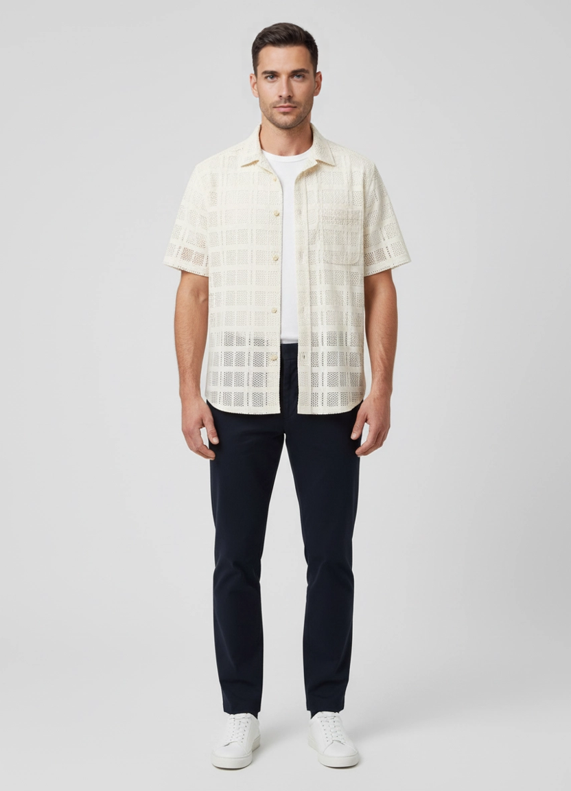 Mens Les Deux Ivory Charlie SS Shirt on model