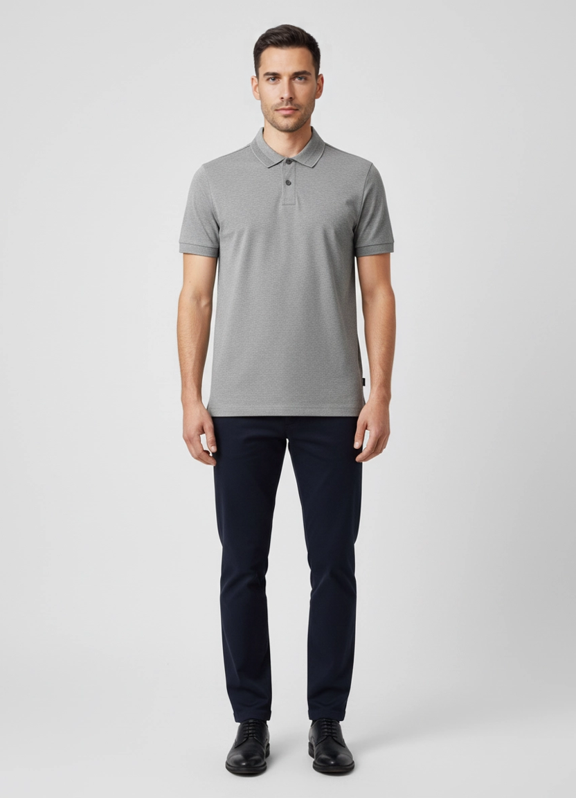 Mens BOSS Black H-Phillipson 199 Slim Fit Medium Grey Polo Shirt on model