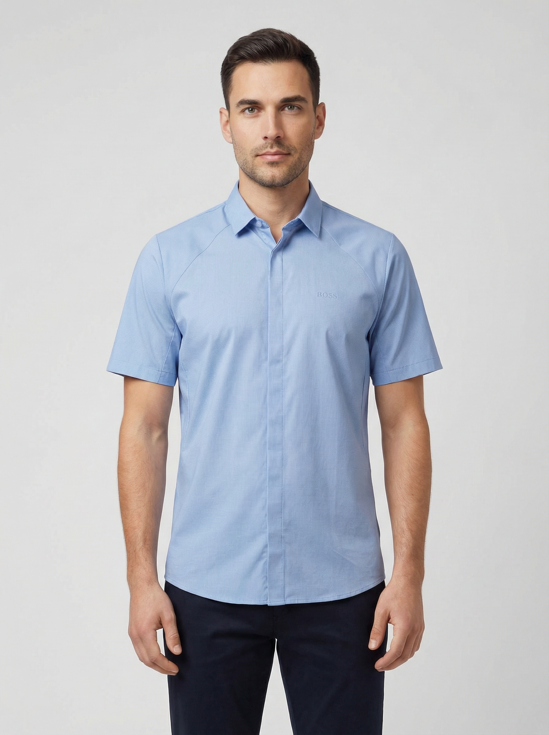 BOSS Green ST_Excurse S Light/Pastel Blue Shirt - Model Shot