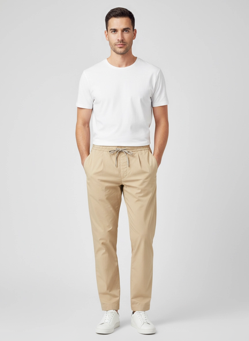 Men's Jacob Cohen Hemp Beige Trousers front view on model