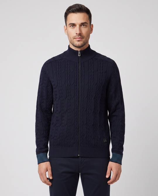 Mens Paul Smith Blue Cable-Knit Cotton Zip Cardigan