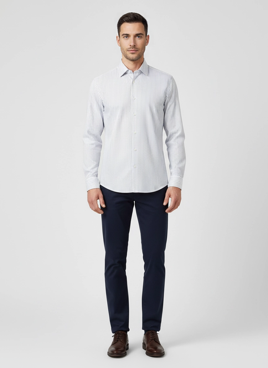 Mens BOSS Black P-HANK-kent-C1-222 Pastel Blue Slim Fit Shirt on model