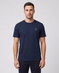 Men's Sandbanks Rubberised Badge Logo Navy T Shirt — on model