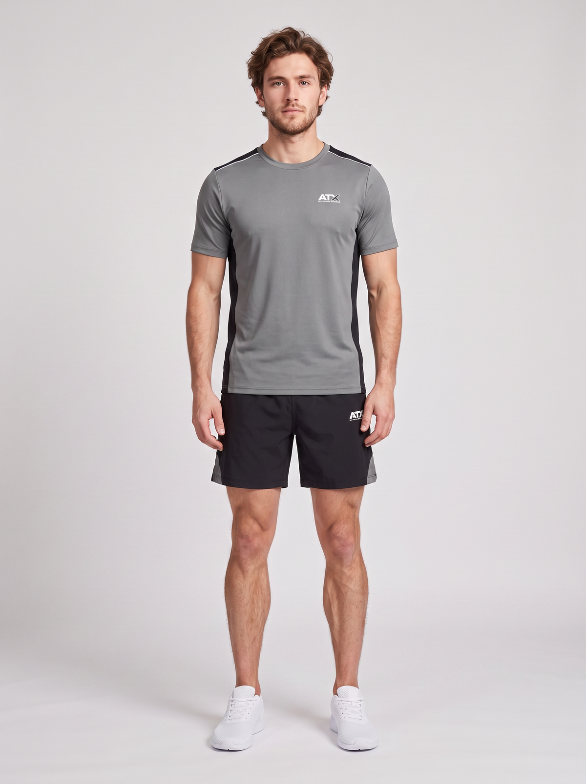 Men's ATX Cascade T-Shirt in Grey/Black & Drift Short in Black/Grey Set — on model