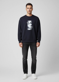 Mens BOSS Green Stenson Zone Dark Blue Sweatshirt on model