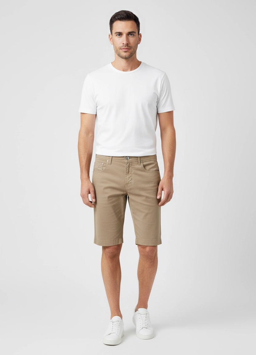Men's Jacob Cohen Grey 5 Pocket Bermuda Shorts front view on model