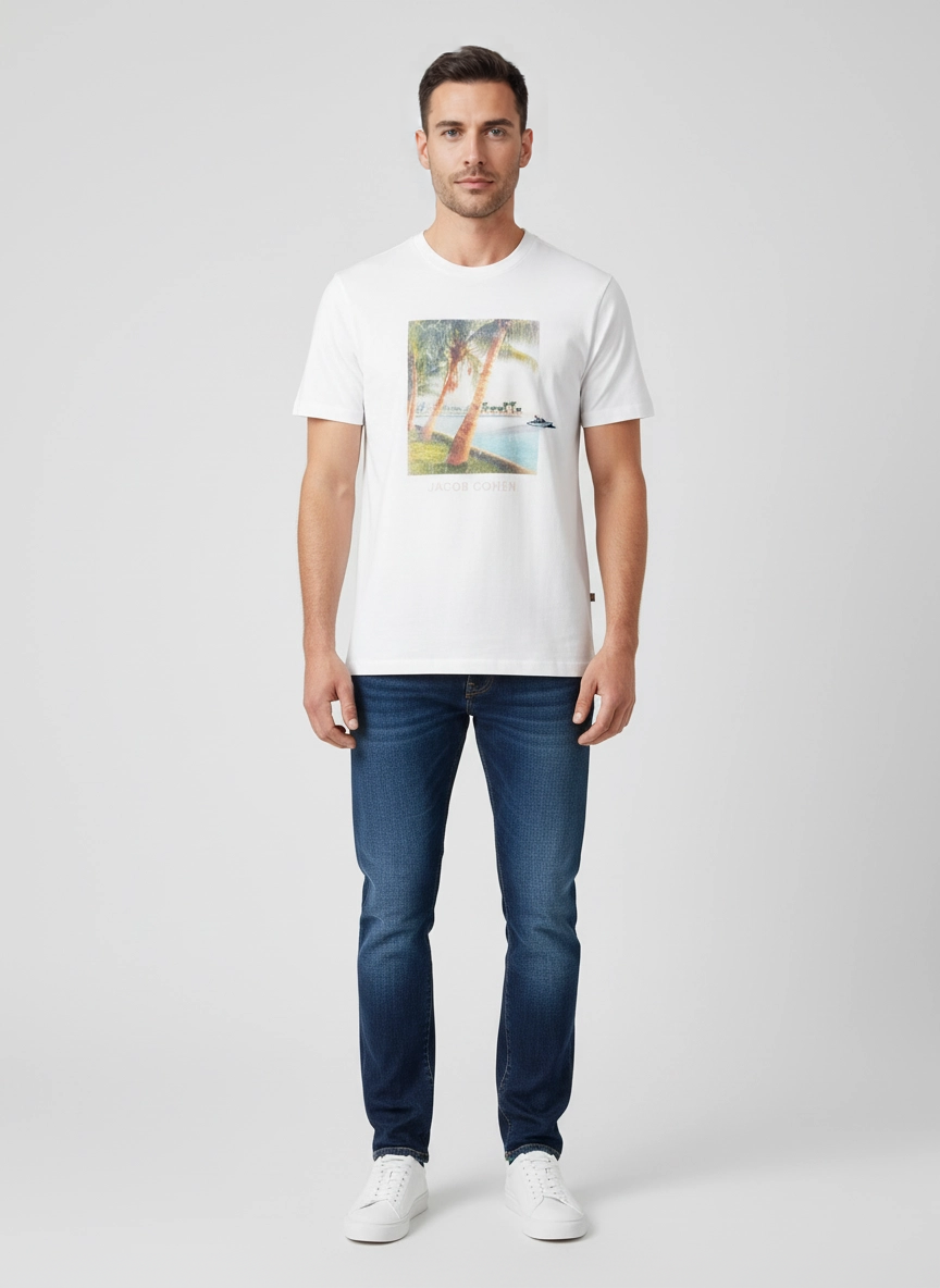 Mens Jacob Cohen Optical White Palm Tree T Shirt on model