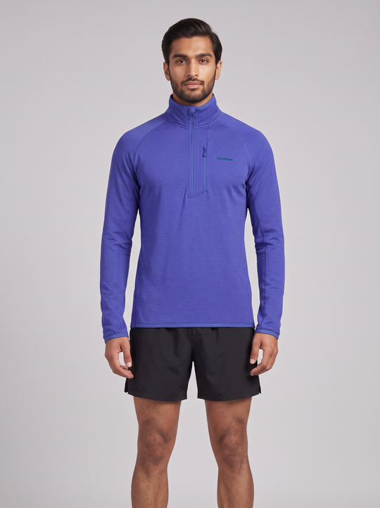 Mens Salomon SNTIAL LIGHTWARM Half Zip Clematis Blue Sweatshirt