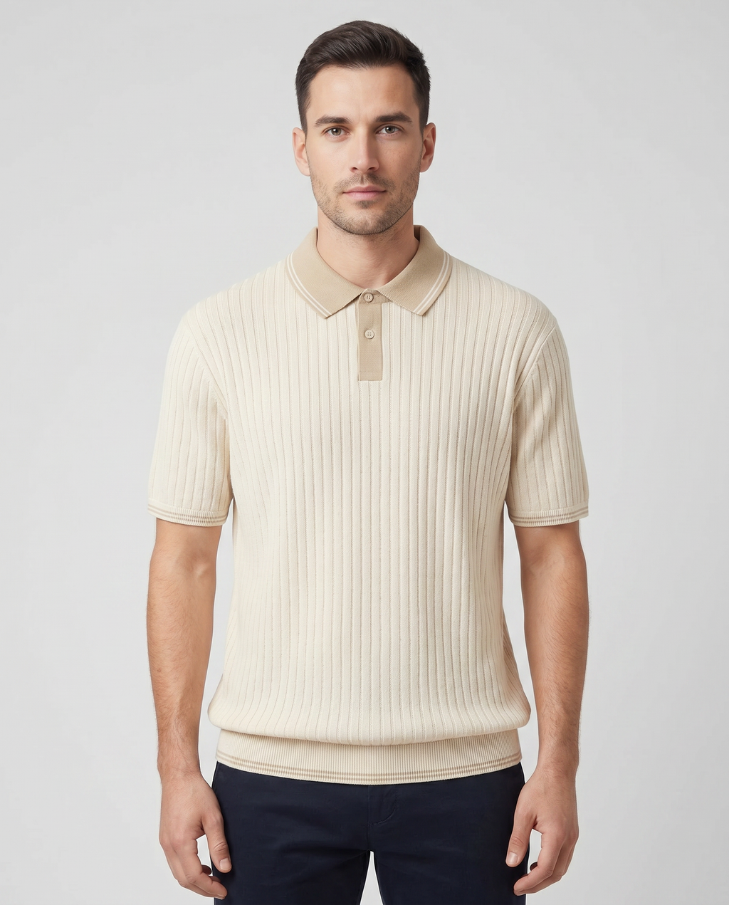 Mens Paul Smith Knitted Ivory Polo Shirt — on model