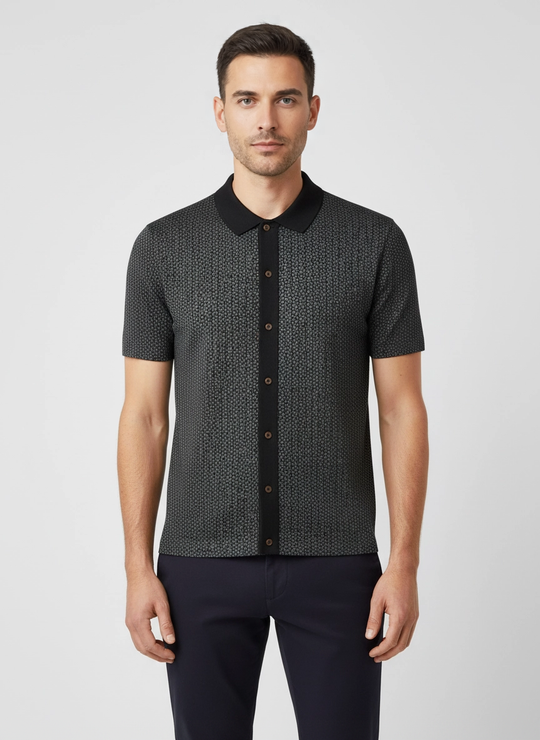 Mens Paul Smith Black Full Button Polo Shirt