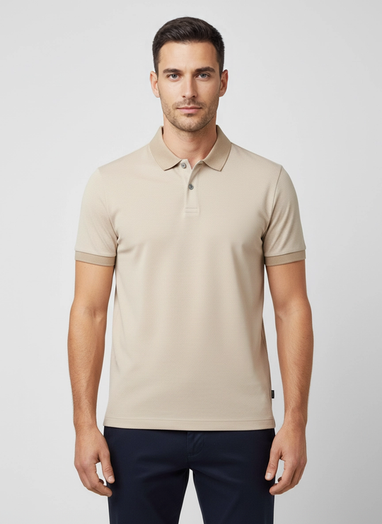 Mens BOSS Black H-Parlay 432 Light Beige Polo Shirt