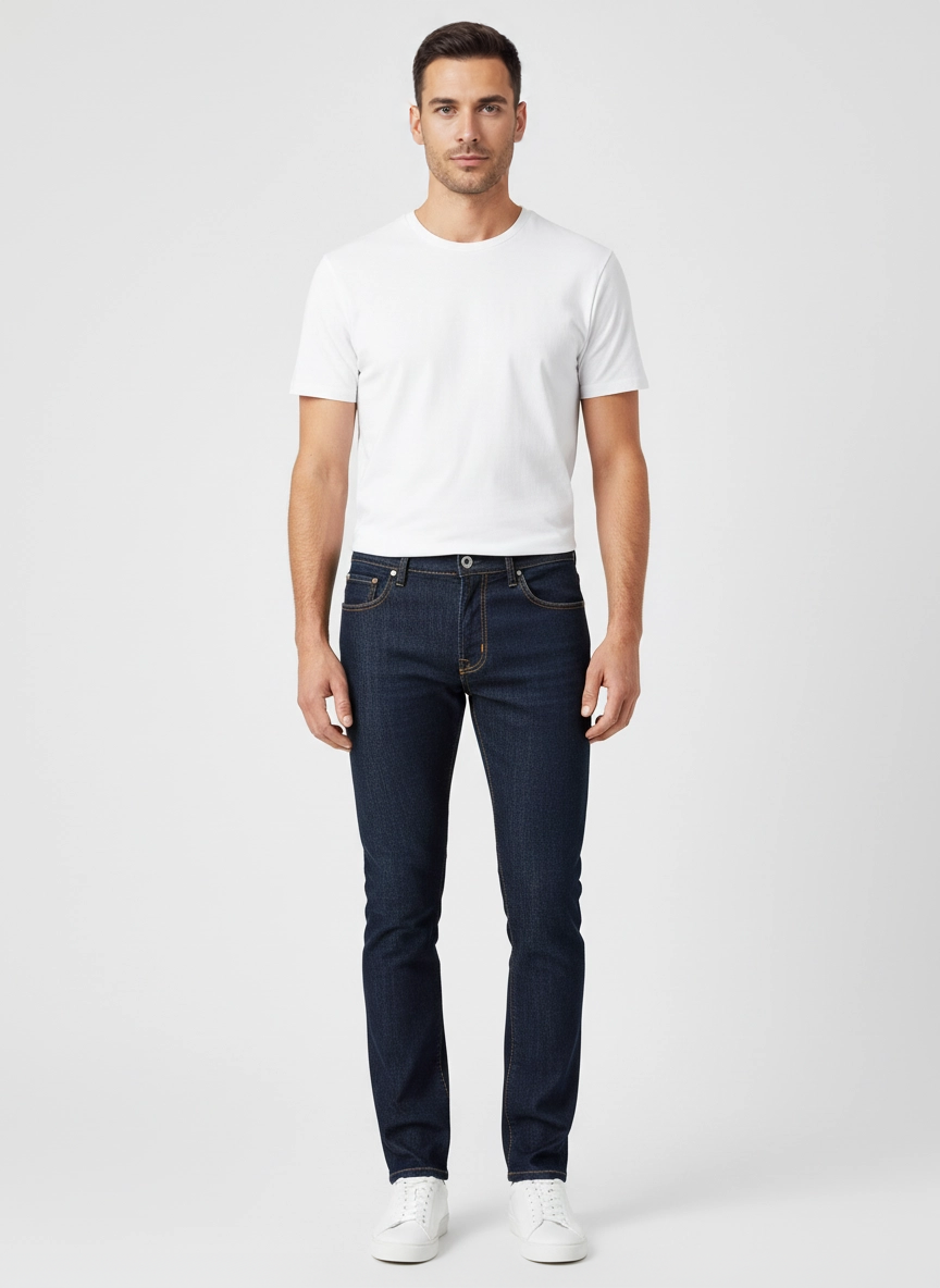 Mens Jacob Cohen 5PKT Bard Slim Fit Dark Blue Jeans front view on model