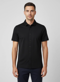Men's Pal Zileri Mercerised Black Full Button Up Polo Shirt on model