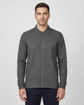 Mens Paul Smith Long Sleeve Full Button Up Grey Polo Shirt — on model