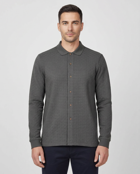 Mens Paul Smith Long Sleeve Full Button Up Grey Polo Shirt
