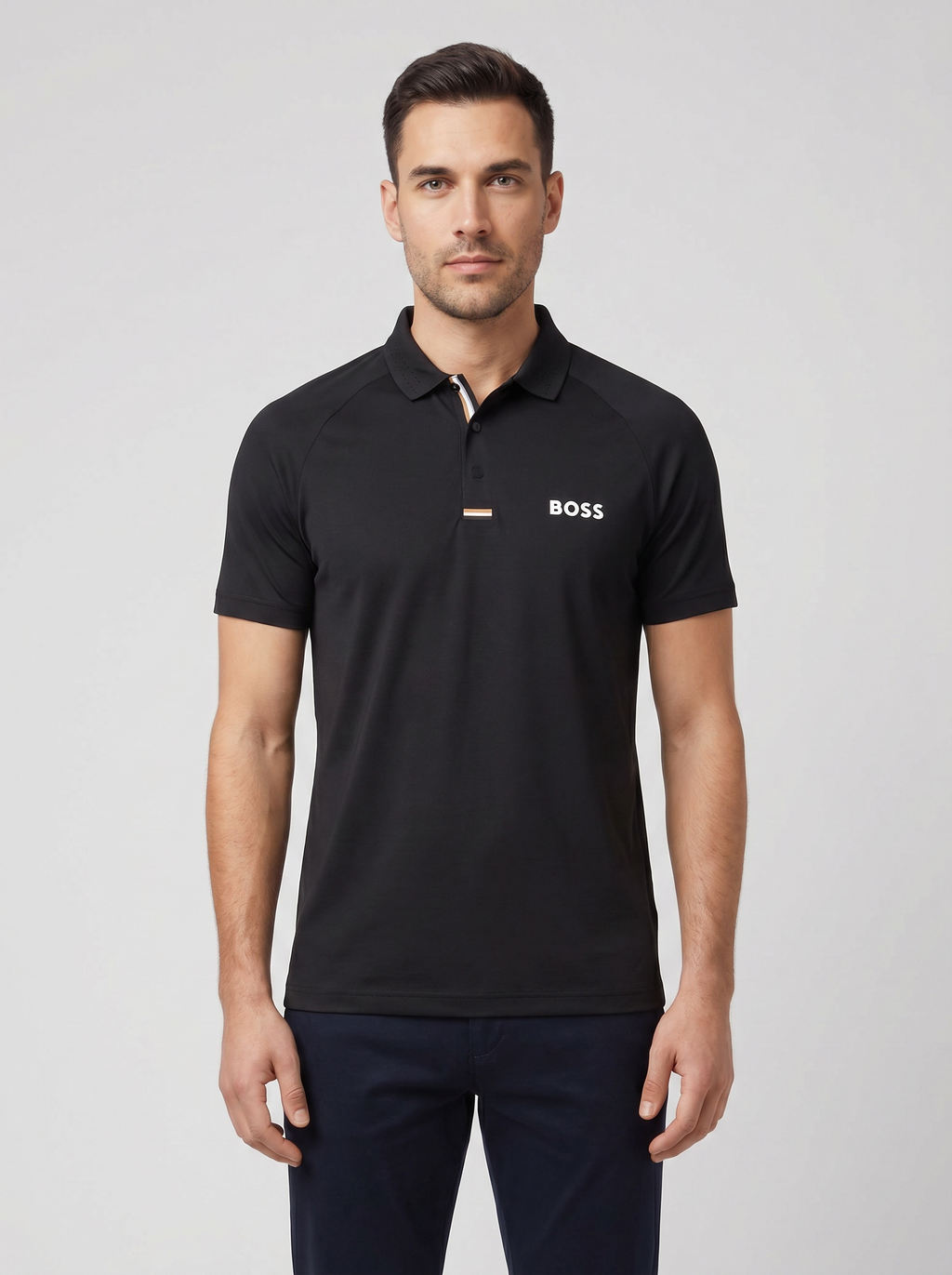 BOSS Green PL_GOC Paddytech Black Polo Shirt - Model Shot
