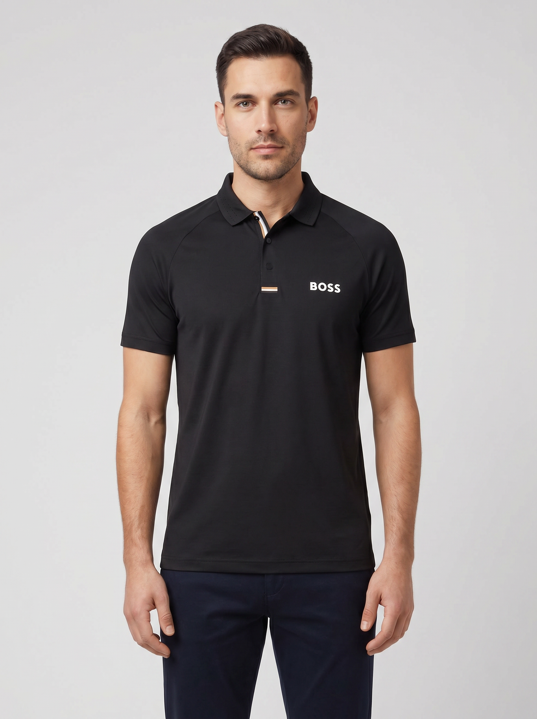 BOSS Green PL_GOC Paddytech Black Polo Shirt - Model Shot