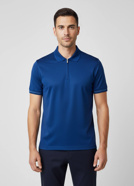Men's Pal Zileri Blue Mercerised 1/4 Zip Polo Shirt