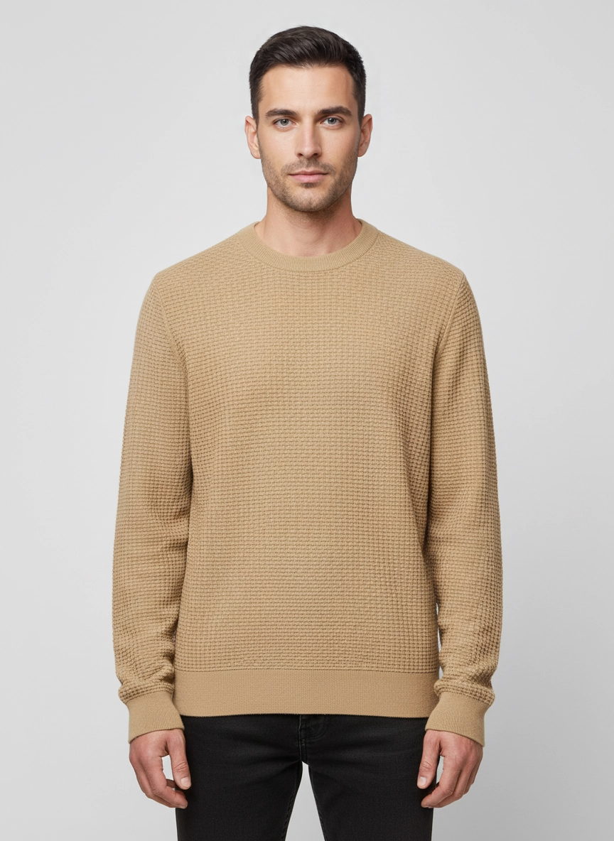 BOSS Black H-Imberto Dark Beige Jumper on model