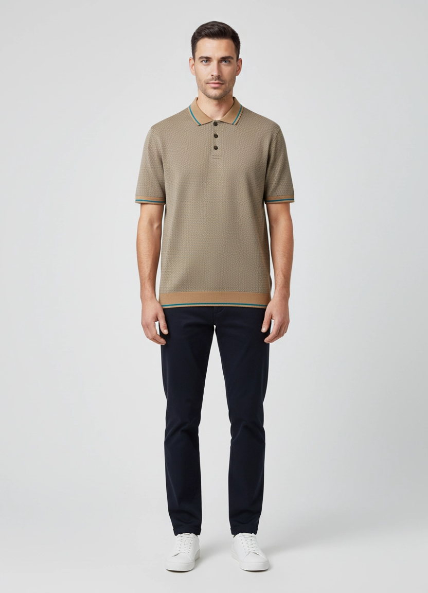 Men's Pal Zileri Light Brown 3 Button Mercerised Polo Shirt on model