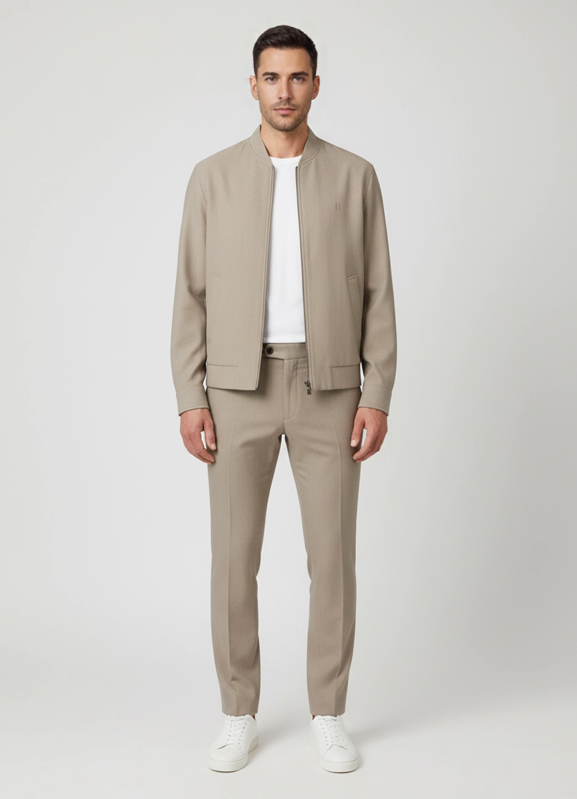 Mens Les Deux Laurel Oak Sand Como Regular Bomber Jacket & Como Regular Solid Pants Set