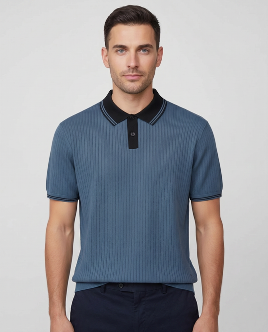 Men's Paul Smith Blue Knitted Polo Shirt