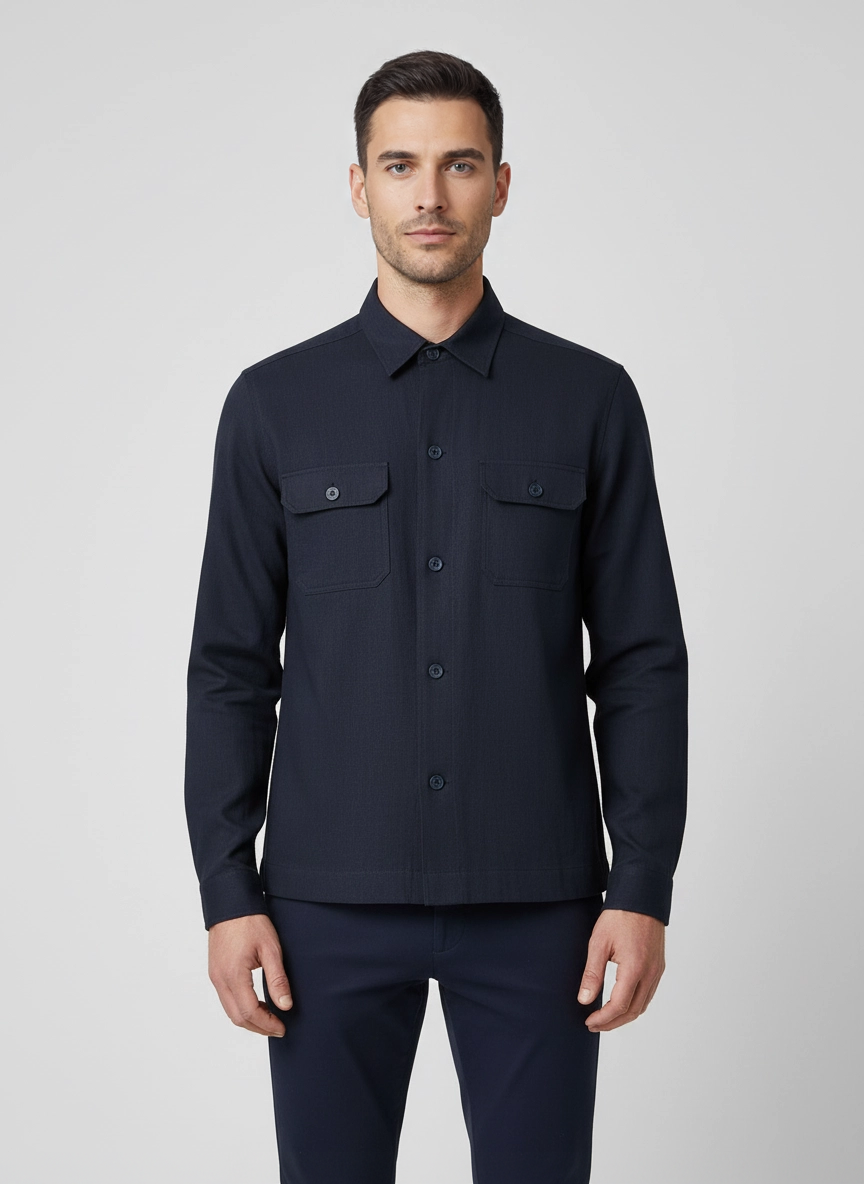 Mens BOSS Black P-COLE-2P-C1-252 Dark Blue Shirt on model