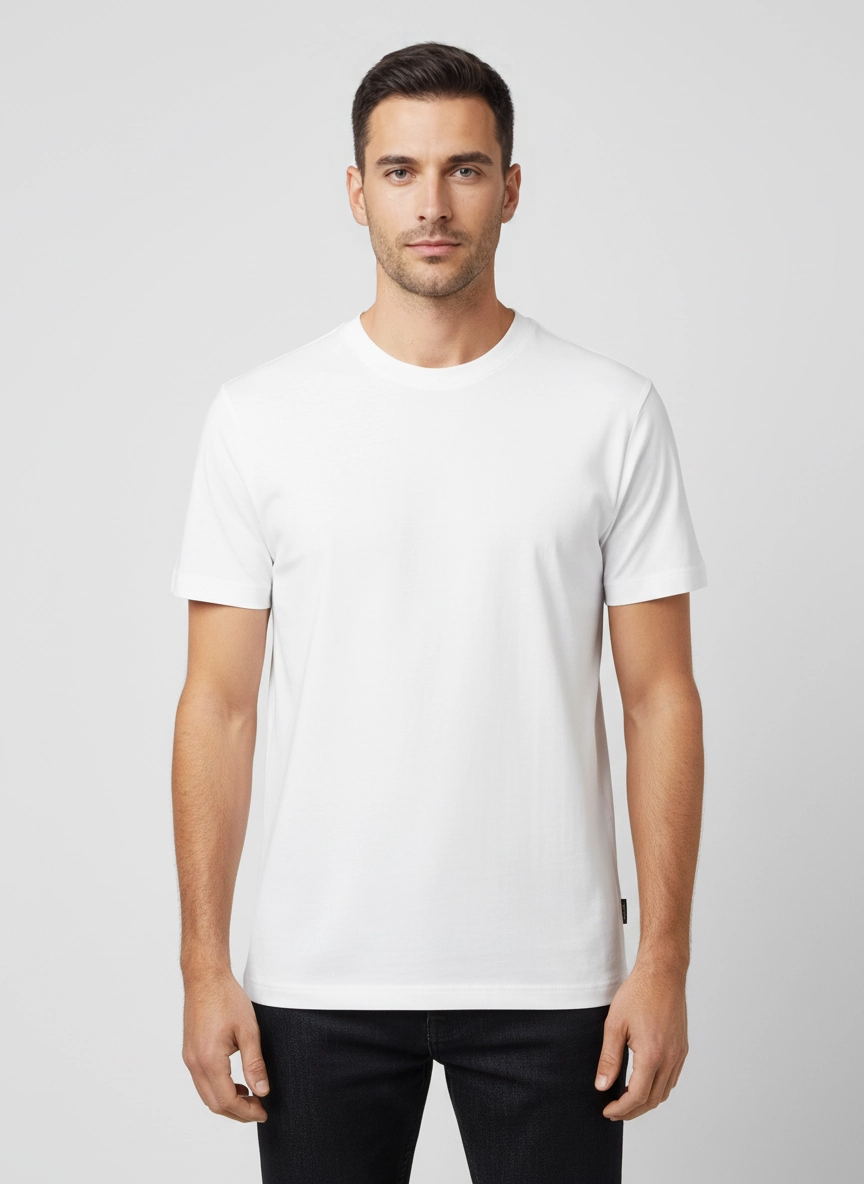 Men's BOSS Black P-Tiburt 152 White Short Sleeve T Shirt on model