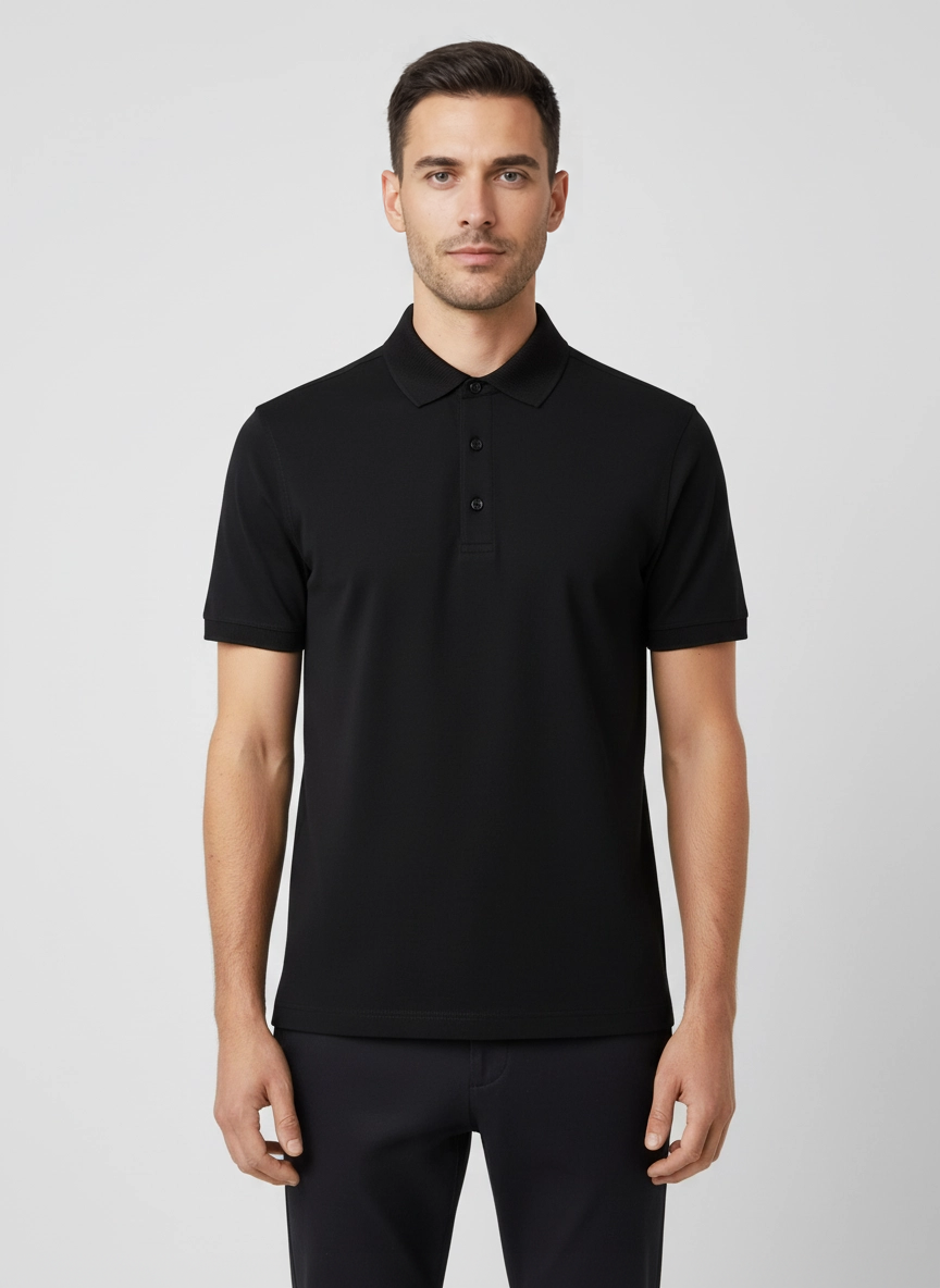 Men's Pal Zileri Mercerised Dark Grey Full Button Up Polo Shirt on model