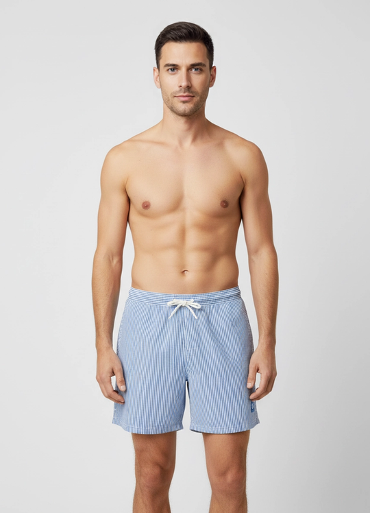 Men's Belstaff Blue White Clipper Striped Swimshort