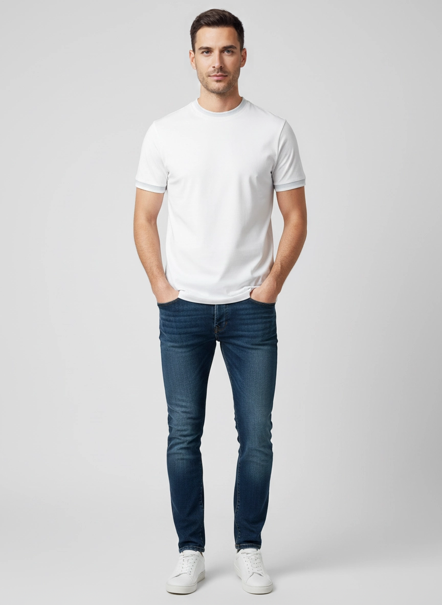 BOSS Black H-Tessler 202 White Slim Fit T Shirt on model