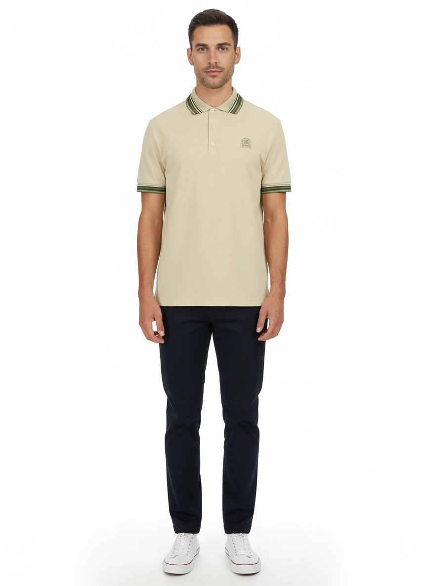 Men's Sandbanks Stone Gradient Rib Polo Shirt