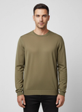 Men's BOSS Black Leno-P Dark Brown Crew Neck Knitwear on model