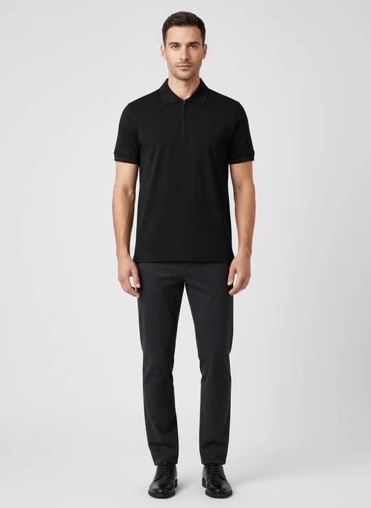 Men's Pal Zileri Black Mercerised 1/4 Zip Polo Shirt