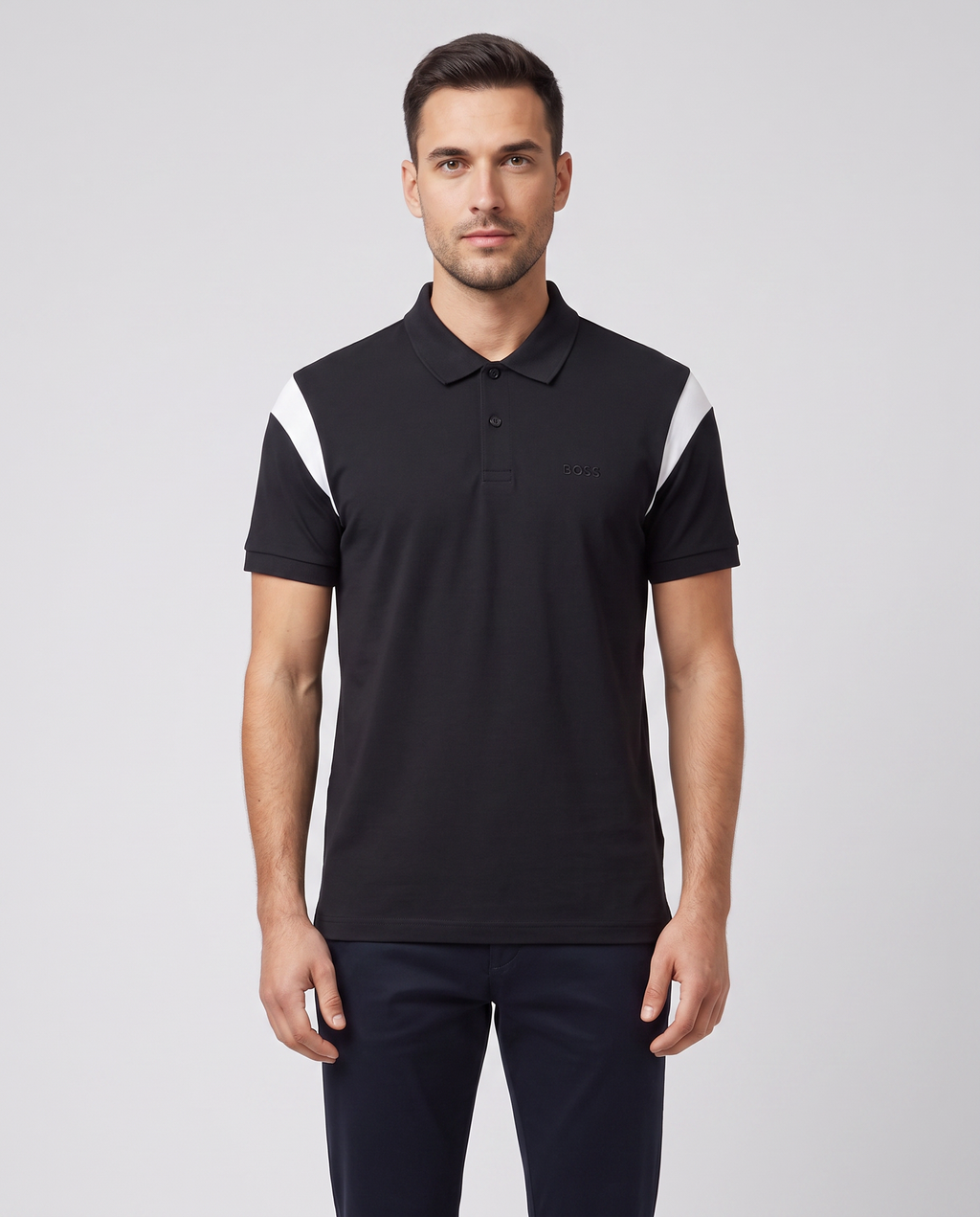 BOSS Green PL Union Paddy Dark Blue Polo Shirt — on model