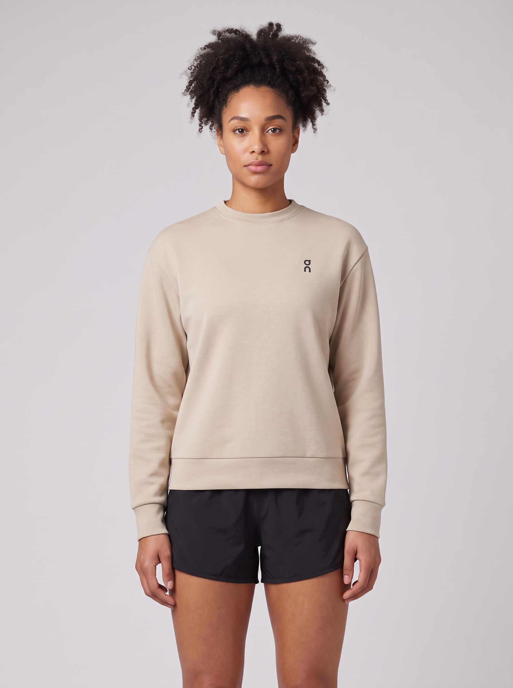 Women's On Running Focus Tech Crew 1 Desert — on model