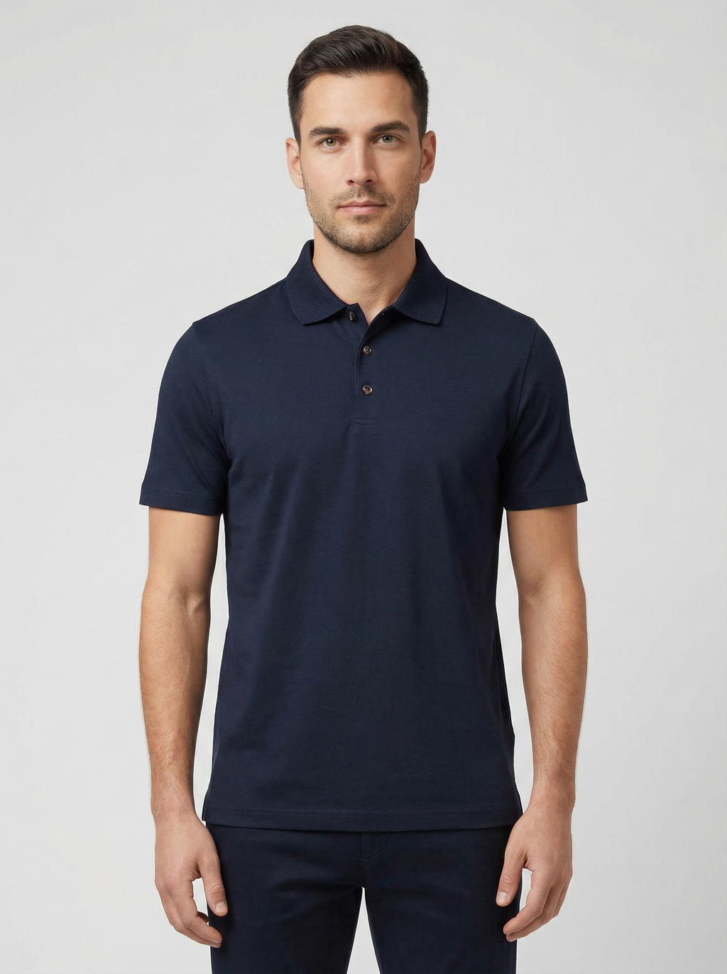 Men's Pal Zileri Navy Blue Mercerised Polo Shirt - Model Shot