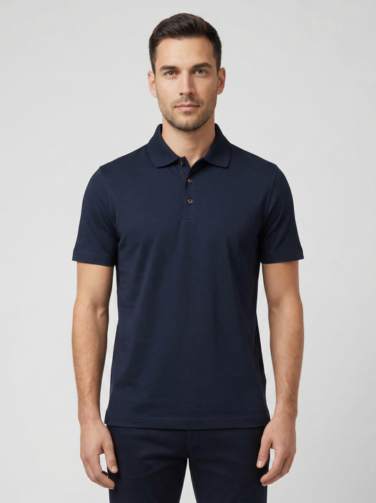 Men's Pal Zileri Navy Blue Mercerised Polo Shirt