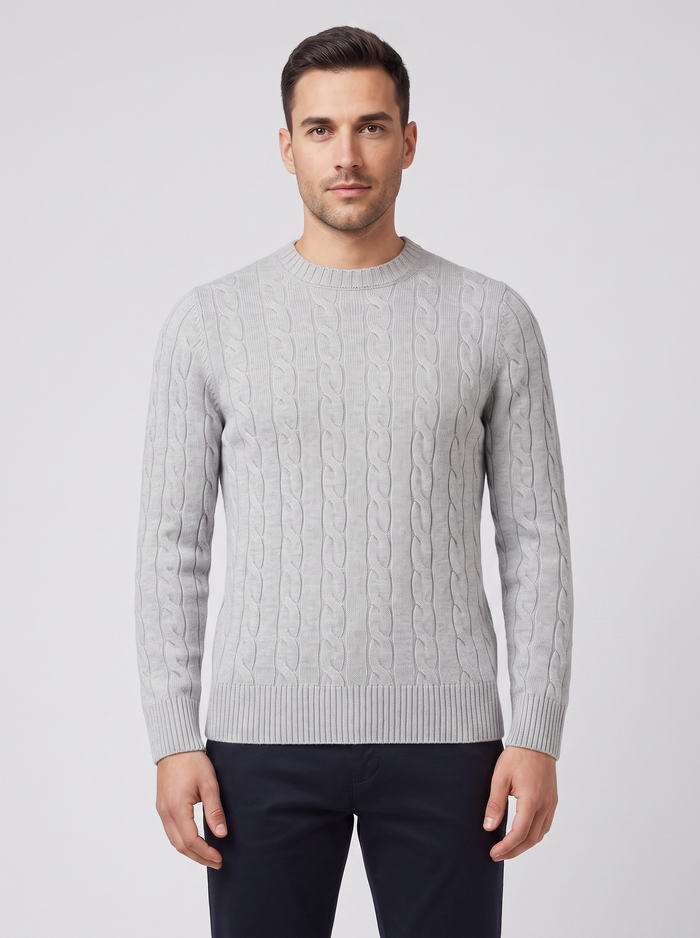 Men's Gran Sasso Grey Crew Cable Knitwear