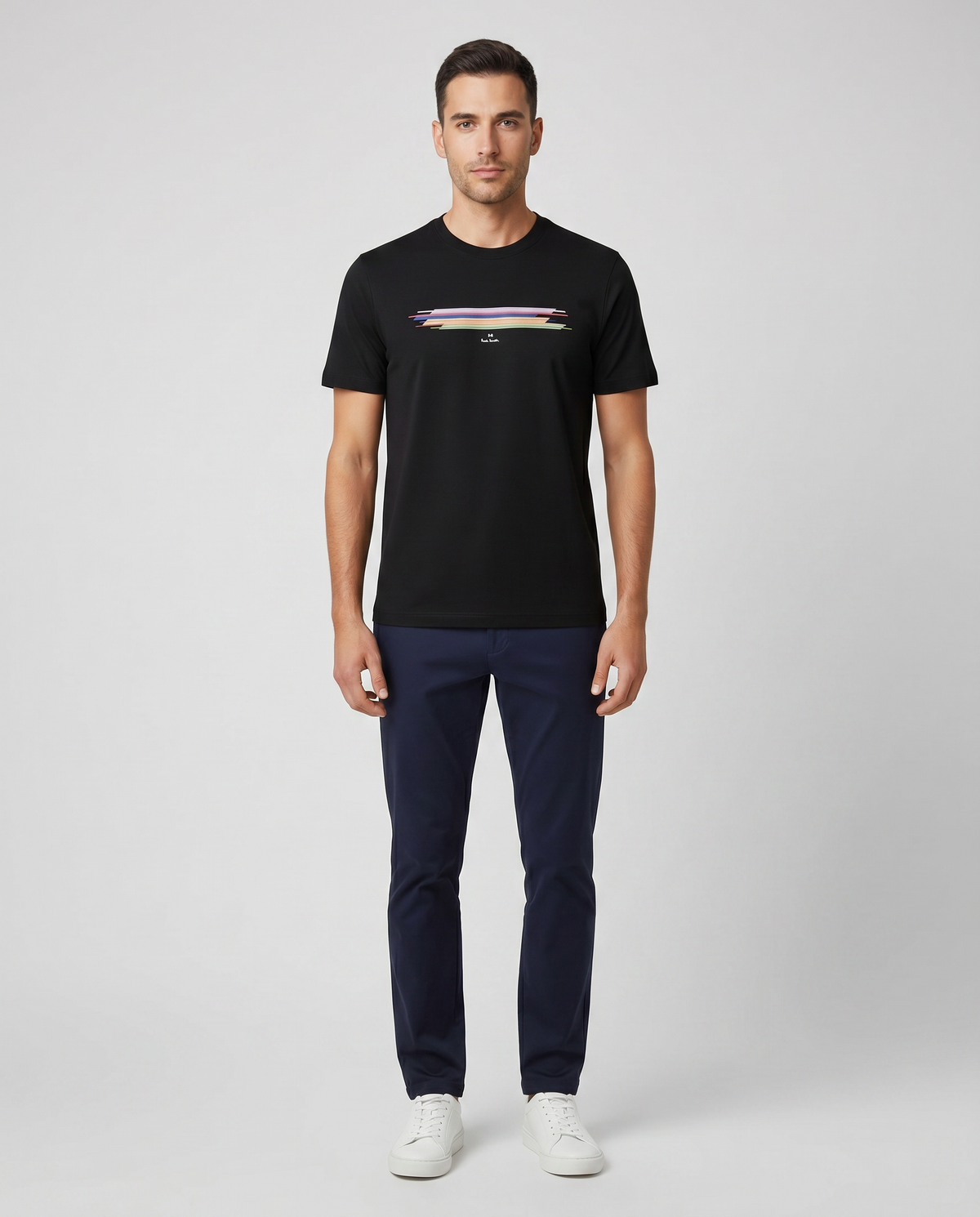 Mens Paul Smith Black Stripe Print T Shirt — on model
