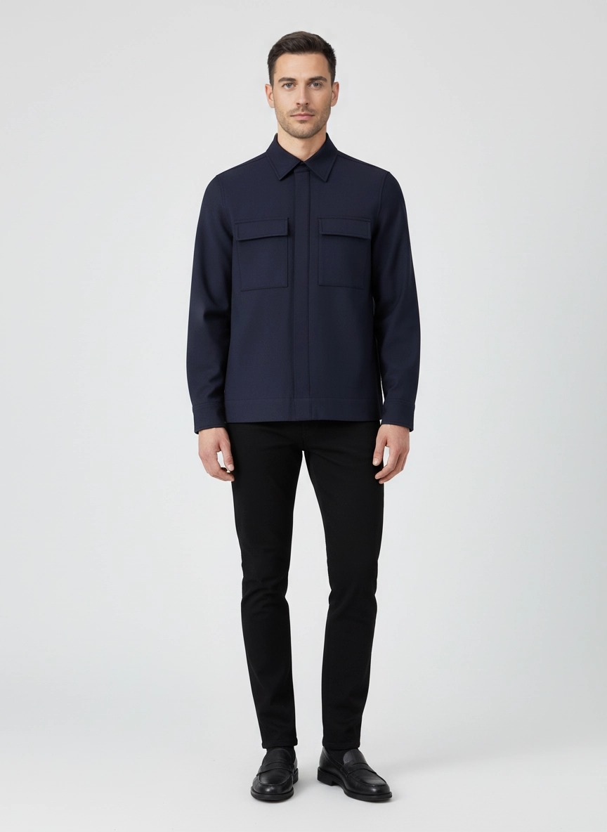 Men's Gran Sasso Navy Button Up Technical Overshirt on model