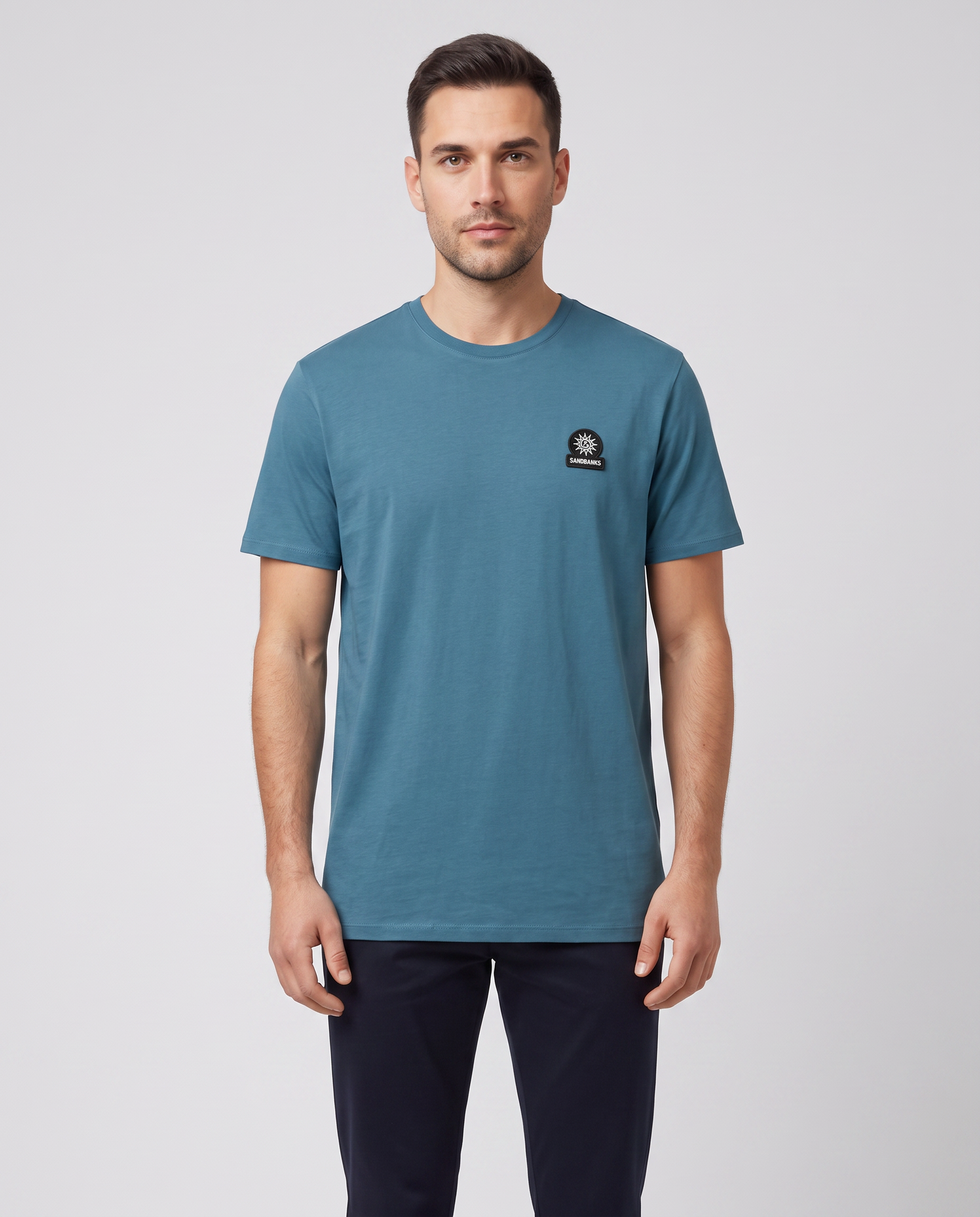 Men's Sandbanks Mercerised Badge Logo T-Shirt in Teal