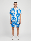 Mens Paul Smith Cobalt Blue Casual Shirt And Riso Floral Swim Short — on model