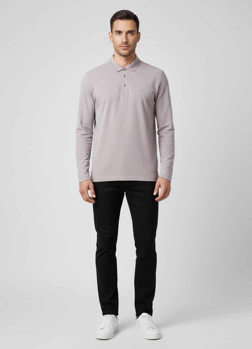 BOSS Green Plisy Open Grey Polo Shirt on model