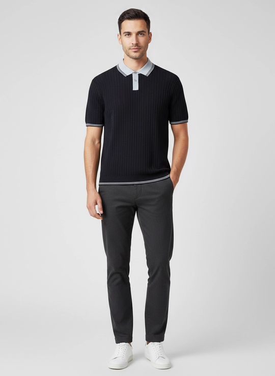 Mens Paul Smith Knitted Dark Navy Polo Shirt