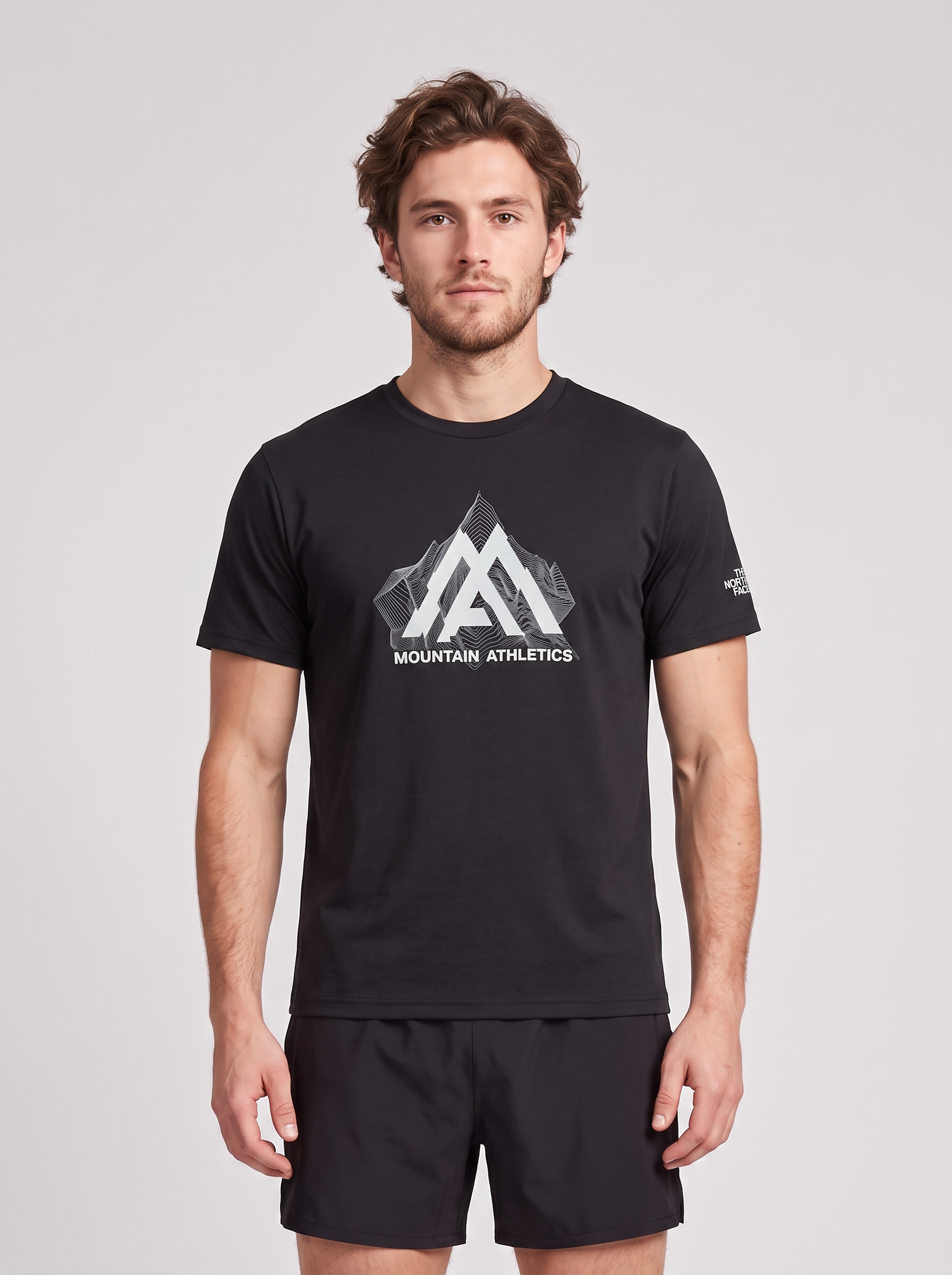 Men's The North Face Mountain Athletics Topographic SS T-Shirt TNF Black — on model