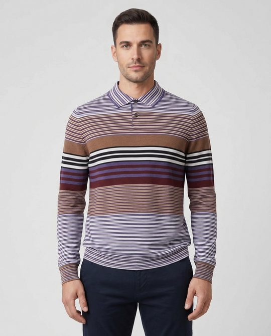 Men's Paul Smith Dark Violet Striped Knitted long Sleeve Polo