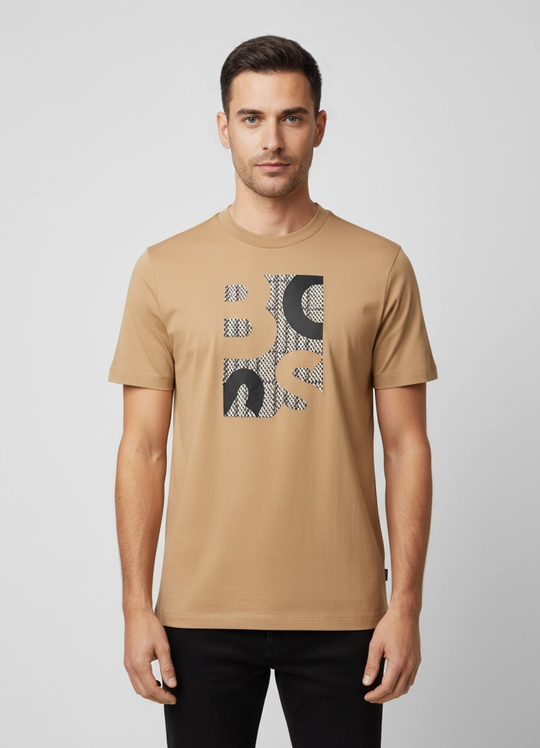 Mens BOSS Black H-Thompson 655 Beige T Shirt